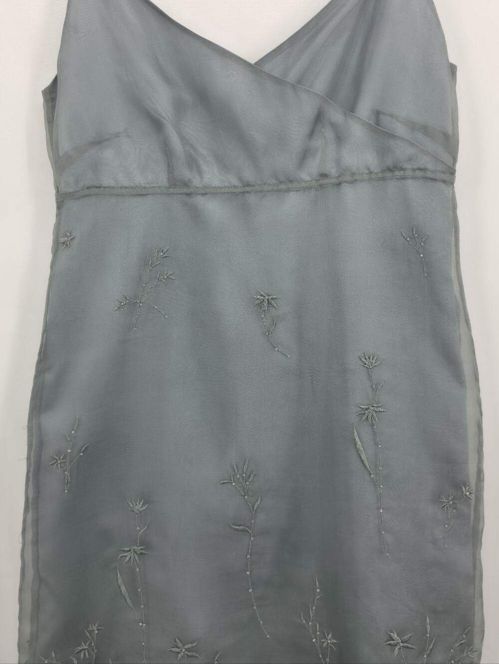 Vintage 100% Silk Relativity Embroidered Slip Dress Sage Sheer Overlay Y2k Small - Picture 6 of 16